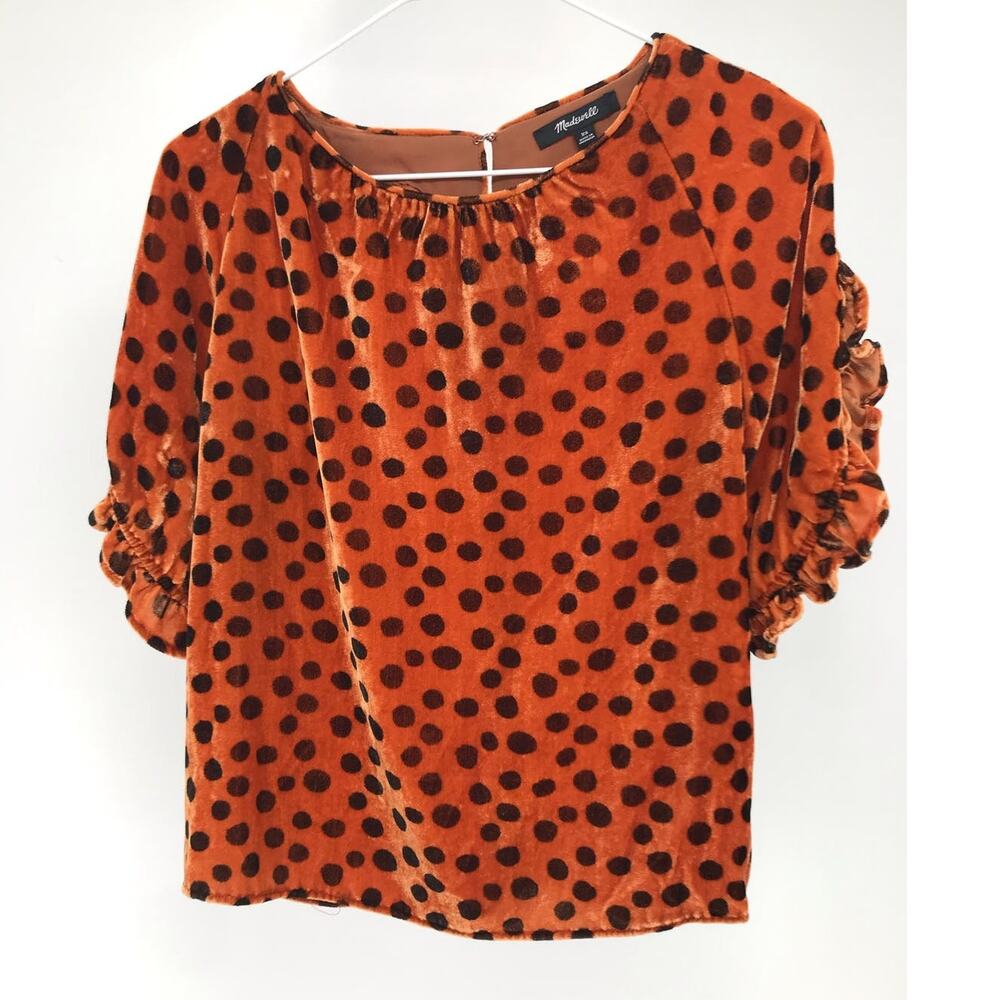 Madewell Memento Leopard Dot Velvet Ruffle Sleeve Top Size XS